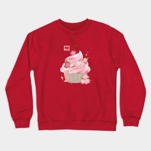 Kawaii pink cupcake with cat fruits Crewneck Sweatshirt